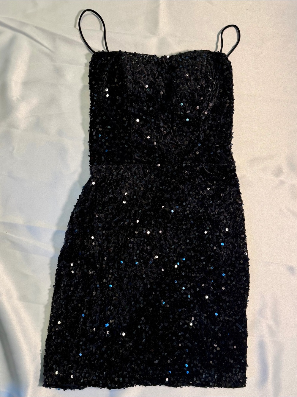 Black Sequin Bodycon Dress with Spaghetti Straps